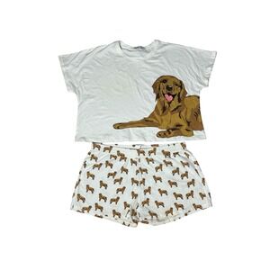 The Crop Shop Golden Retriever Pajama Set Large White Dog Print Crop Top Shorts